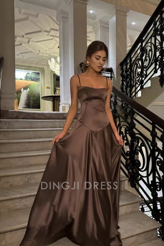DingJiDress Chic A Line Spaghetti Straps Sweep Train Charming Prom Dress