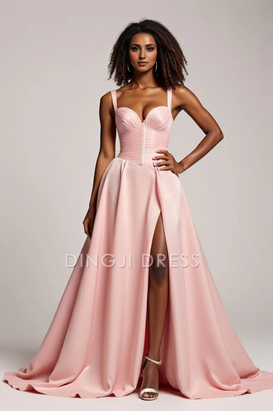 DingJiDress High Quality Dress Elegant A Line Sweetheart Pleated Corset With Slit Fashion Long Prom Dress