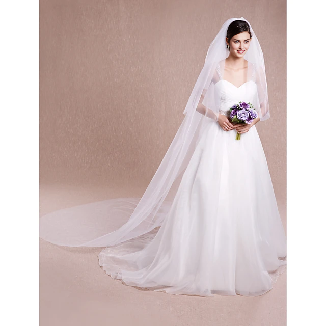 DingJi Simple Classic Style Wedding Veil Cathedral Veils with Pure Color Chiffon dress to impress Hot Sale Veil