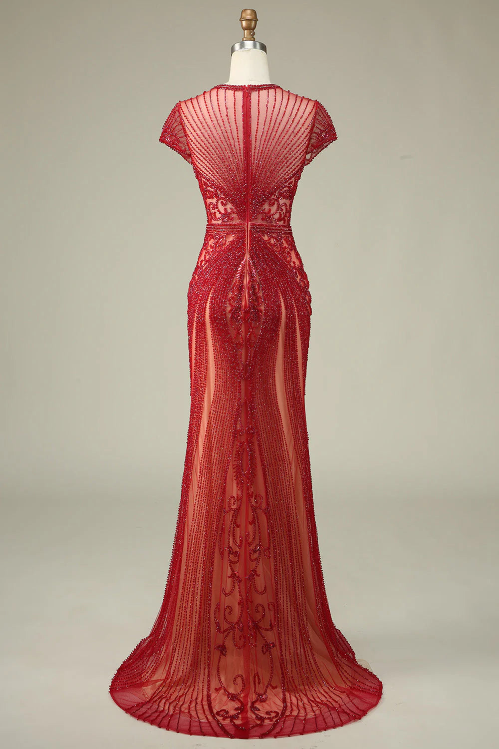 DingJiDress Luxurious Mermaid Jewel Neck Champagne Prom Dress with Beading