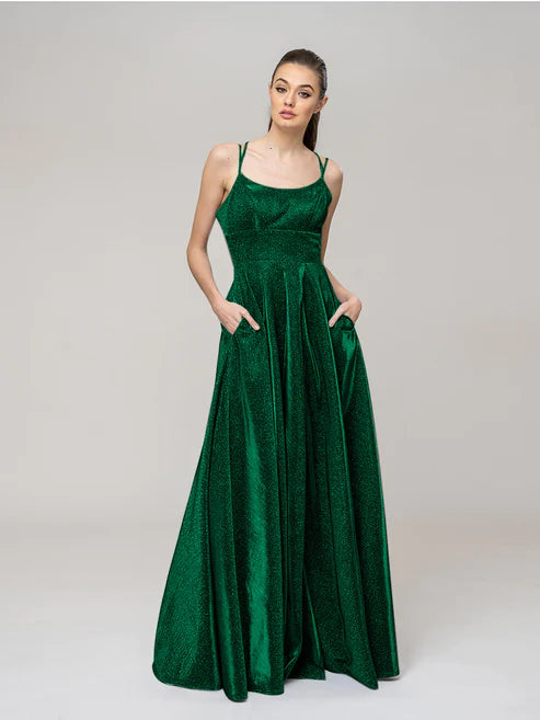 DingJiDress Floor Length Strappy A Line Formal Dresses With Pockets