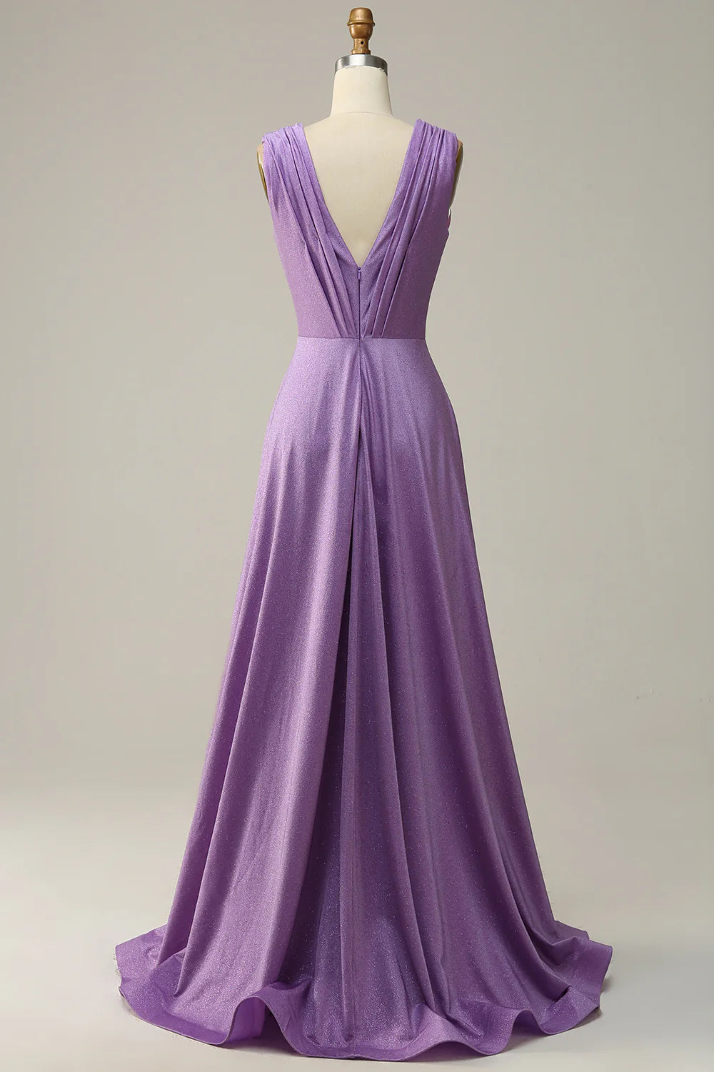 DingJiDress A Line Deep V Neck Purple Sleeveless Long Prom Dress