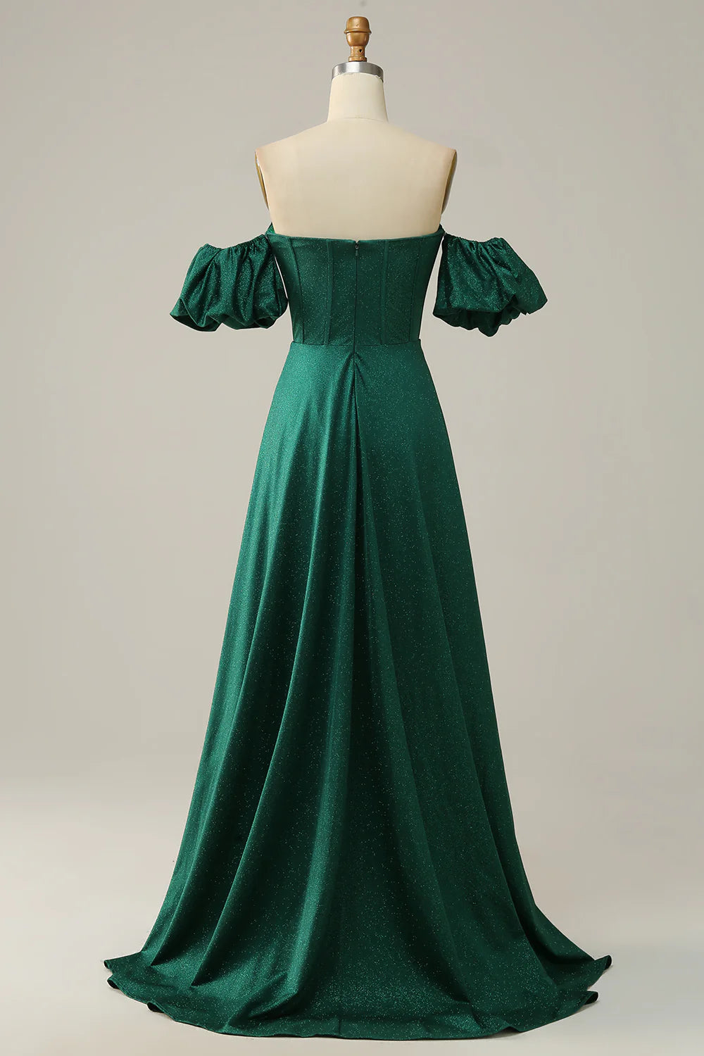 DingJiDress A Line Off the Shoulder Dark Green Long Prom Dress