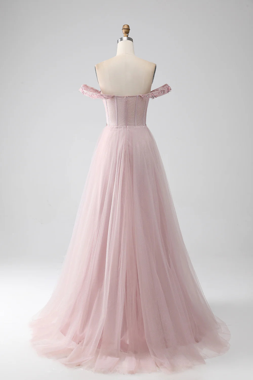 DingJiDress Off the Shoulder A Line Beaded Prom Dress with Slit