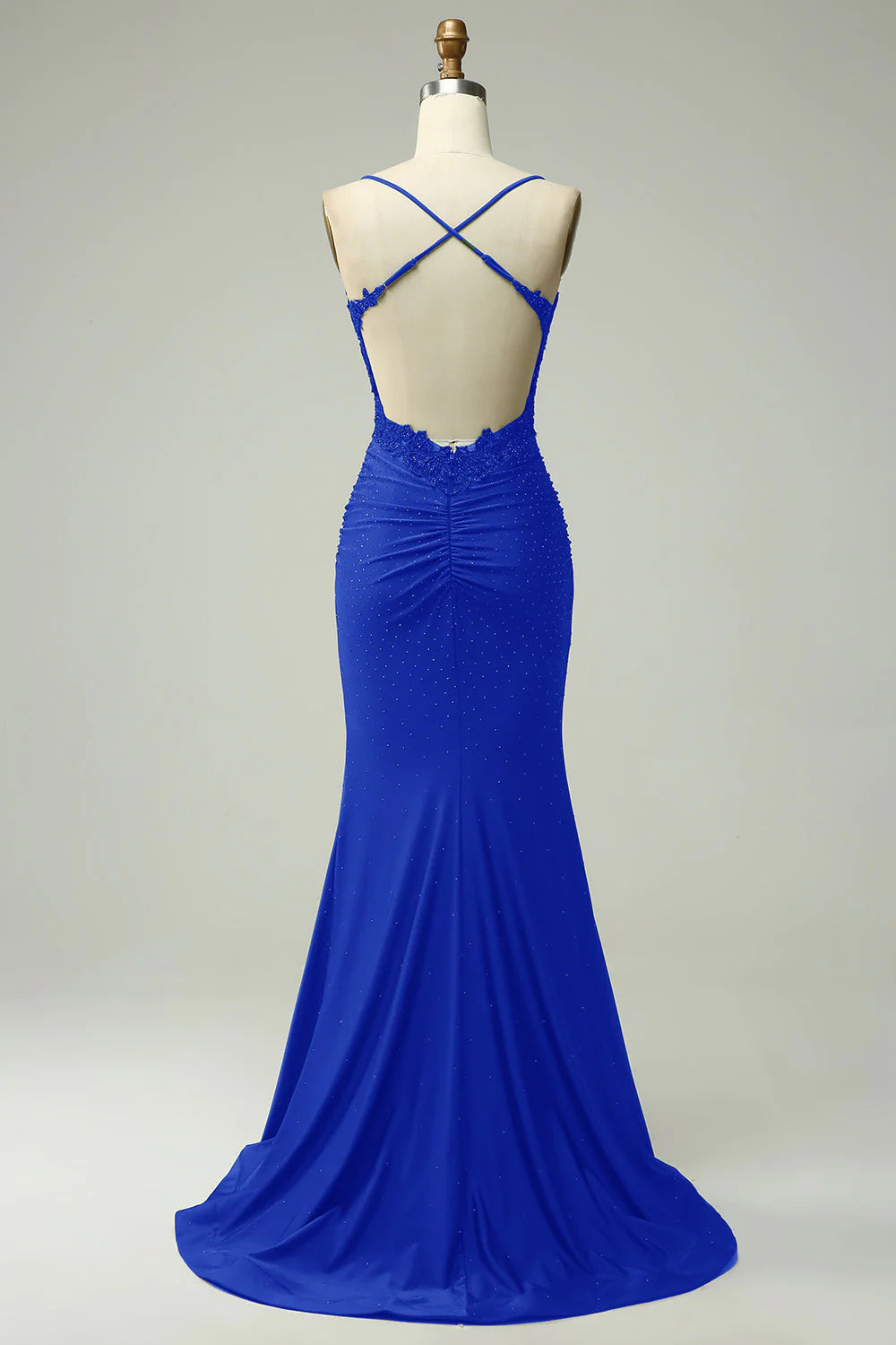 DingJiDress Trendy Mermaid Halter Neck Royal Blue Long Prom Dress with Appliques Beading