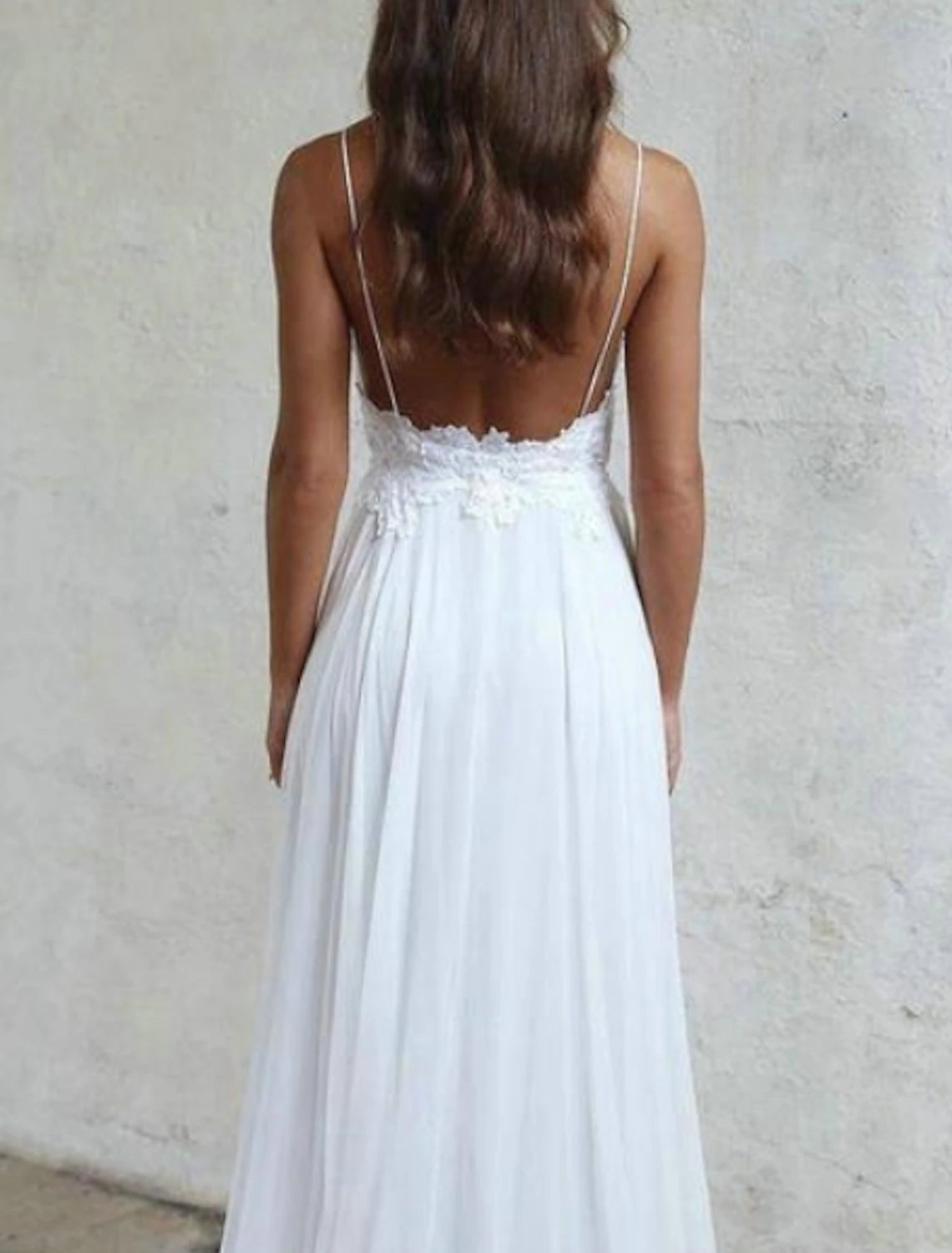DingJiDress Beach Sexy Boho Simple Wedding Dress A-Line Sweetheart Camisole Spaghetti Strap Sweep / Brush Train Chiffon Bridal Gowns With Pleats Appliques dress to impress Fall Wedding