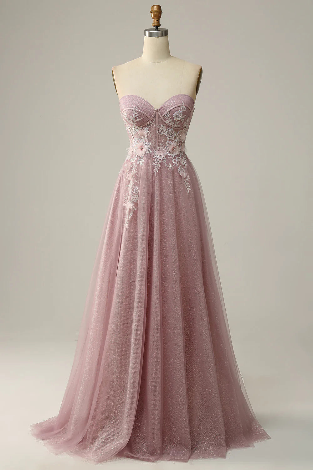 DingJiDress A Line Sweetheart Grey Purple Long Prom Dress with Appliques