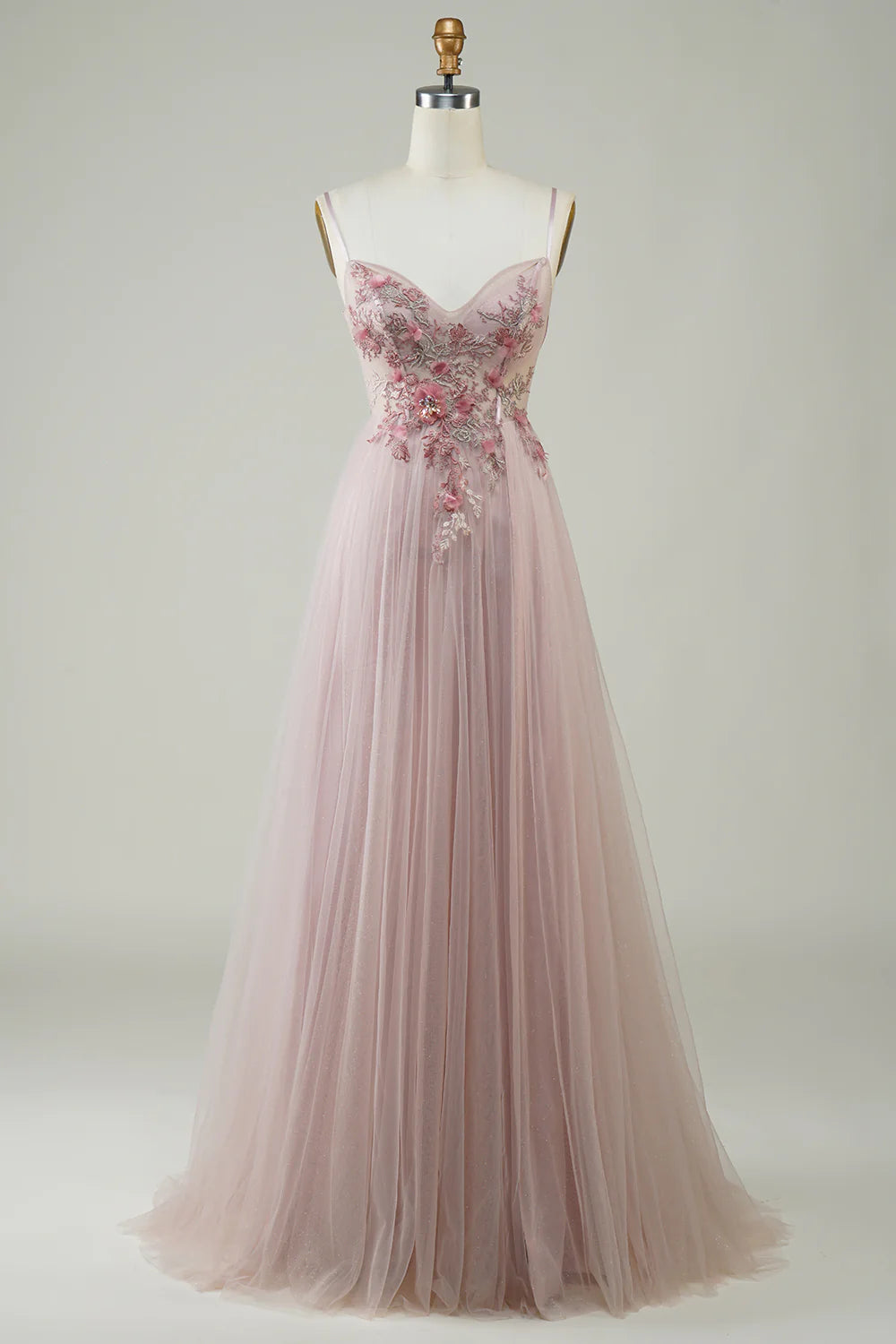 DingJiDress Blush Corset A-Line Long Prom Dress with Flowers