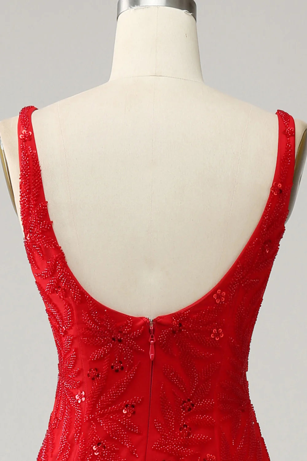 DingJiDress Mermaid V Neck Red Long Prom Dress with Embroidery
