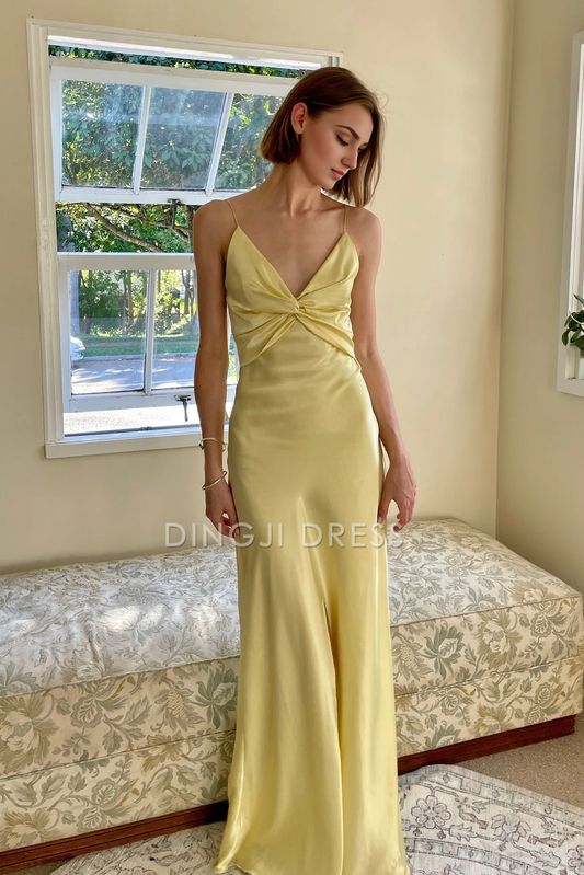 DingJiDress Chic Sheath Deep V Neck Spaghetti Straps with Keyhole Back Long Fashion Prom Dress