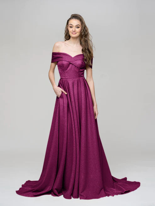 DingJiDress Off The Shoulder Sweetheart A Line Long Prom Dresses