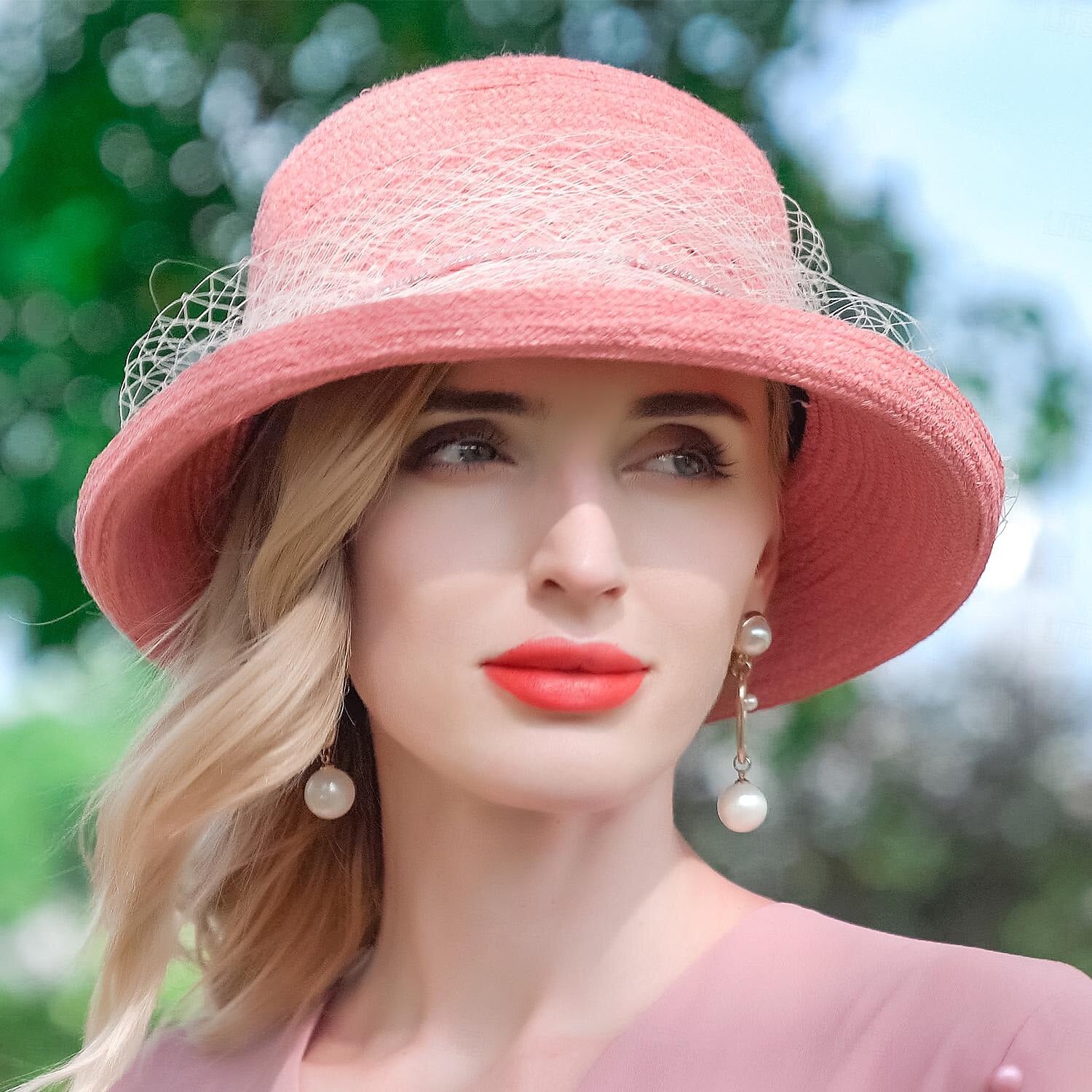 DingJiDress Hats Fiber Bucket Hat Floppy Hat Straw Hat Wedding Tea Party Elegant Wedding With Flower