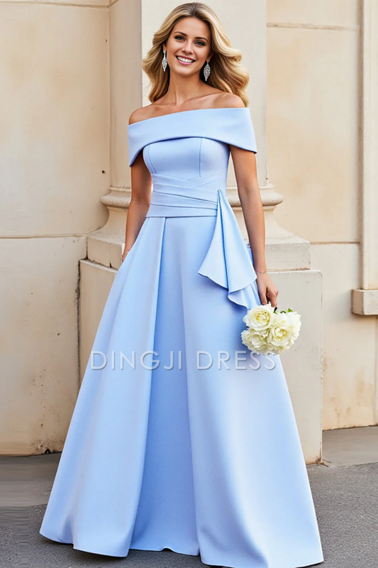 DingJiDress High Quality Dress A Line Off The Shoulder Satin Pleated Elegant Long Prom Dress