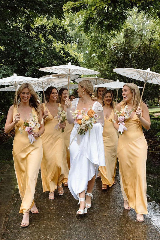 Charming Sheath Wide Shoulder Straps V Neck Sleeveless Backless Low Cost Classic Anke-Length Bridesmaid Dresses