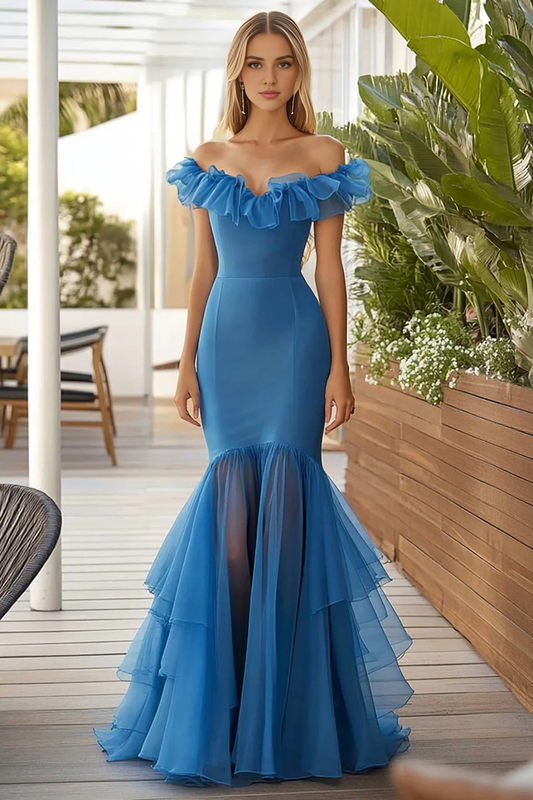 DingJiDress High Quality Dress Elegant Mermaid Off The Shoulder Tiers Ruched Long Fashion Prom Dress