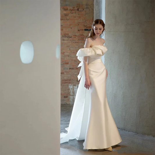 DingJiDress Formal Women's Dresses Mermaid Cultivate oneself Off Shoulder Simple Long Wedding Dress