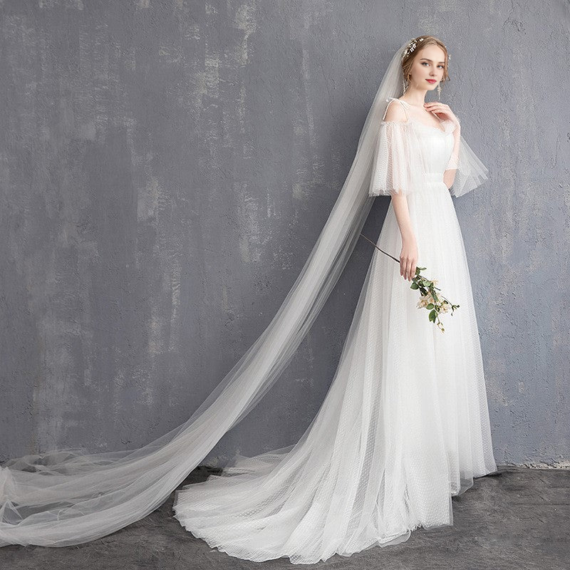 DingJiDress Formal Women's Dresses A Line Sweetheart Tulle Spaghetti Strap Long Wedding Dress