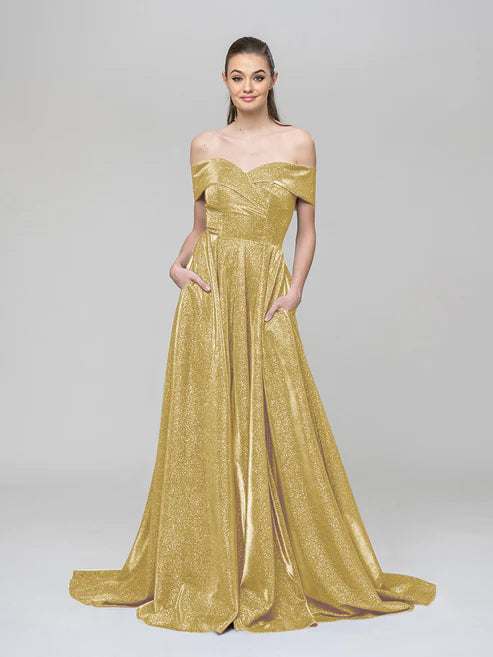 DingJiDress A Line Off The Shoulder Long Prom Dresses With Pockets