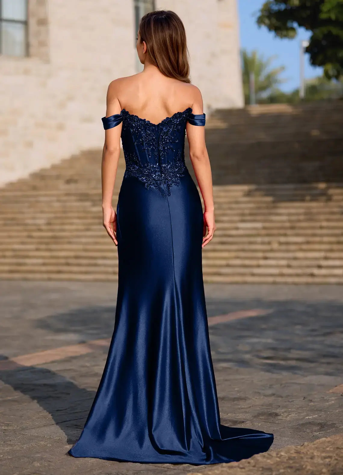 Charming Mermaid Off Shoulder V Neck Floral Corset Pleated Sleeveless Bead string Lace Applique Backless High Slit Gorgeous Formal Dresses Prom Dress