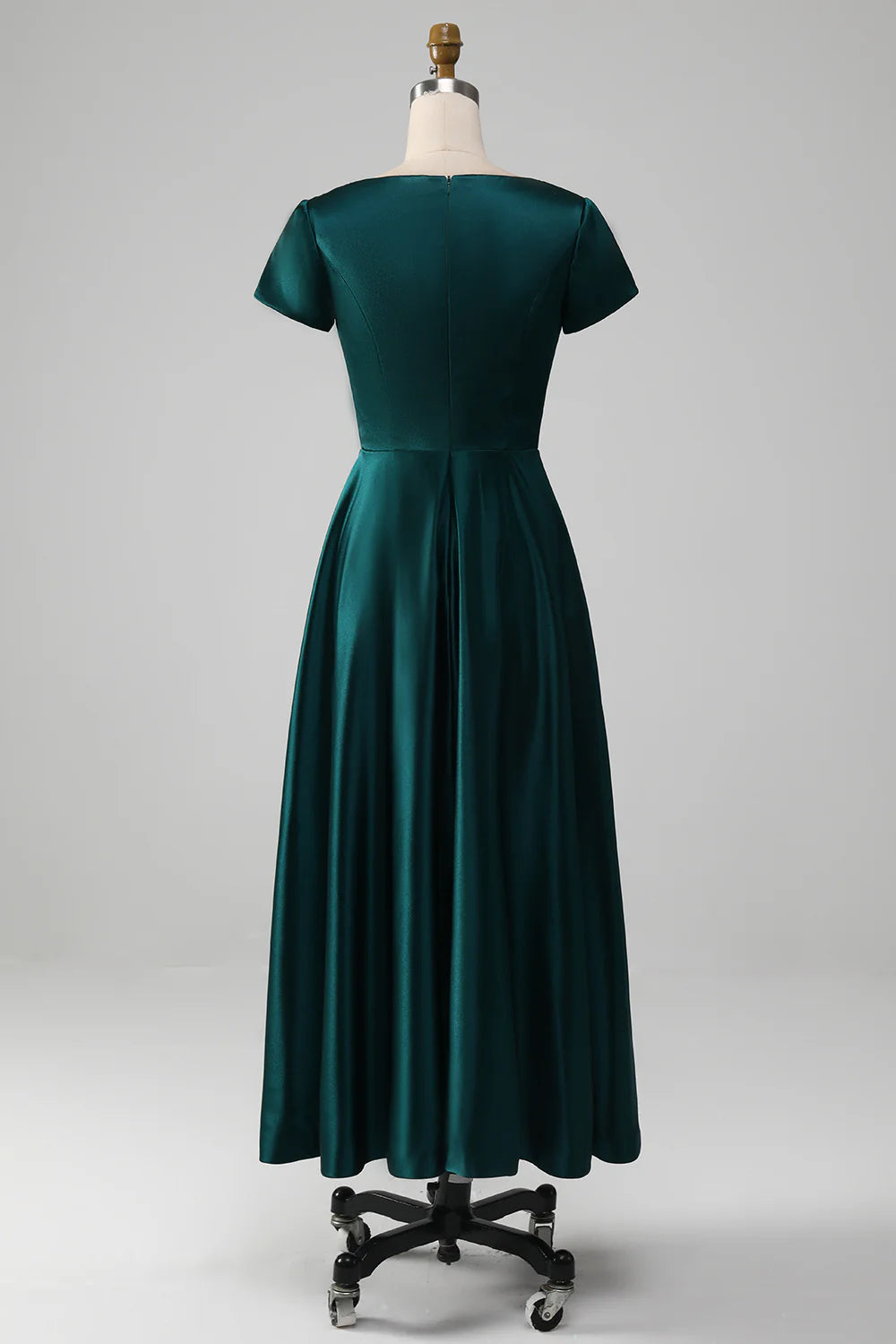 DingJiDress Elegant Bridesmaid Dresses Peacock A-Line Tea-Length Satin Mother of the Bride Dress With Cascading Ruffles Fall Wedding Guest Dress November