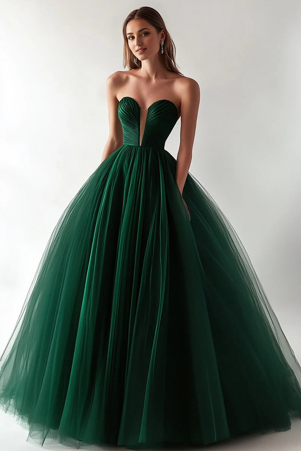 DingJiDress High Quality Dress Romantic Tulle Pleated Strapless Backless Elegant Long Prom Dress