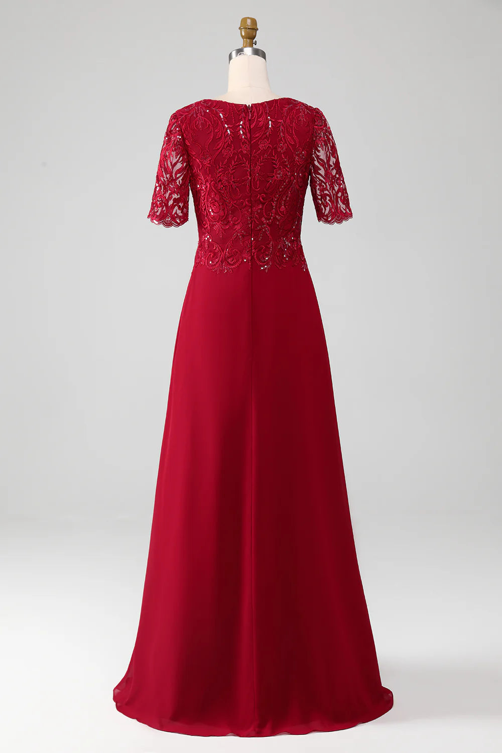 DingJiDress Elegant Fall Wedding Guest Dress November Sparkly Burgundy A Line Round Neck Sequin Mother of Bride Dress with Appliques