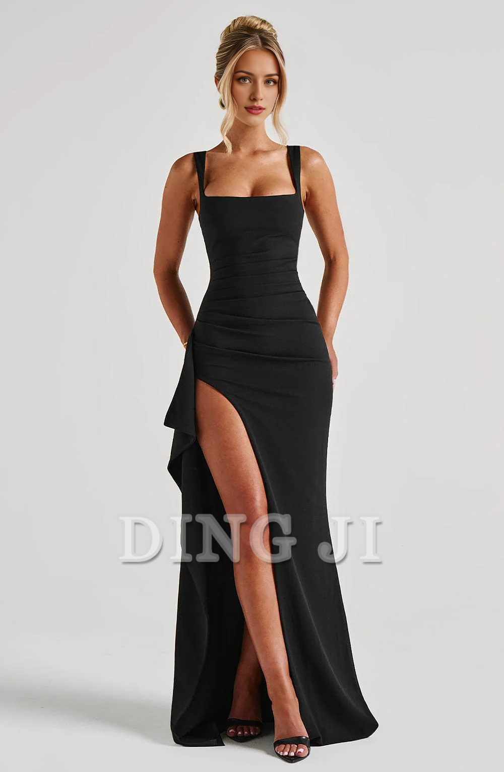 DingJiDress Bridesmaid Dresses Square Neckline Adjustable Shoulder Straps Side Fork Sexy Charming Dresses Wedding Guests Dresses