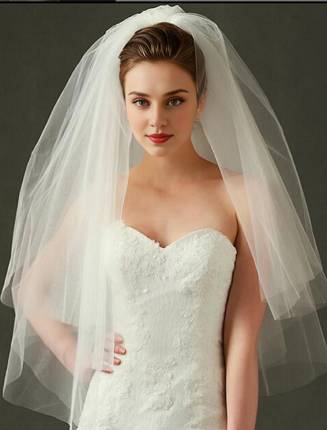 Ding Ji Two-tier Cut Edge Wedding Veil Blusher Veils Fingertip Veils Tulle dress to impress Romantic Veil