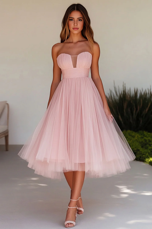 DingJiDress High Quality Dress Elegant A Line Strapless Tulle Knee-Length Fashion Prom Dress