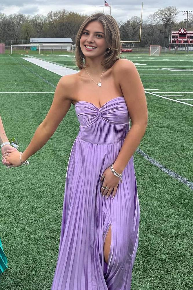 DingJiDress Formal Dress Elegant A-Line Sweetheart Strapless Pleated With Slit Fashion Prom Dress