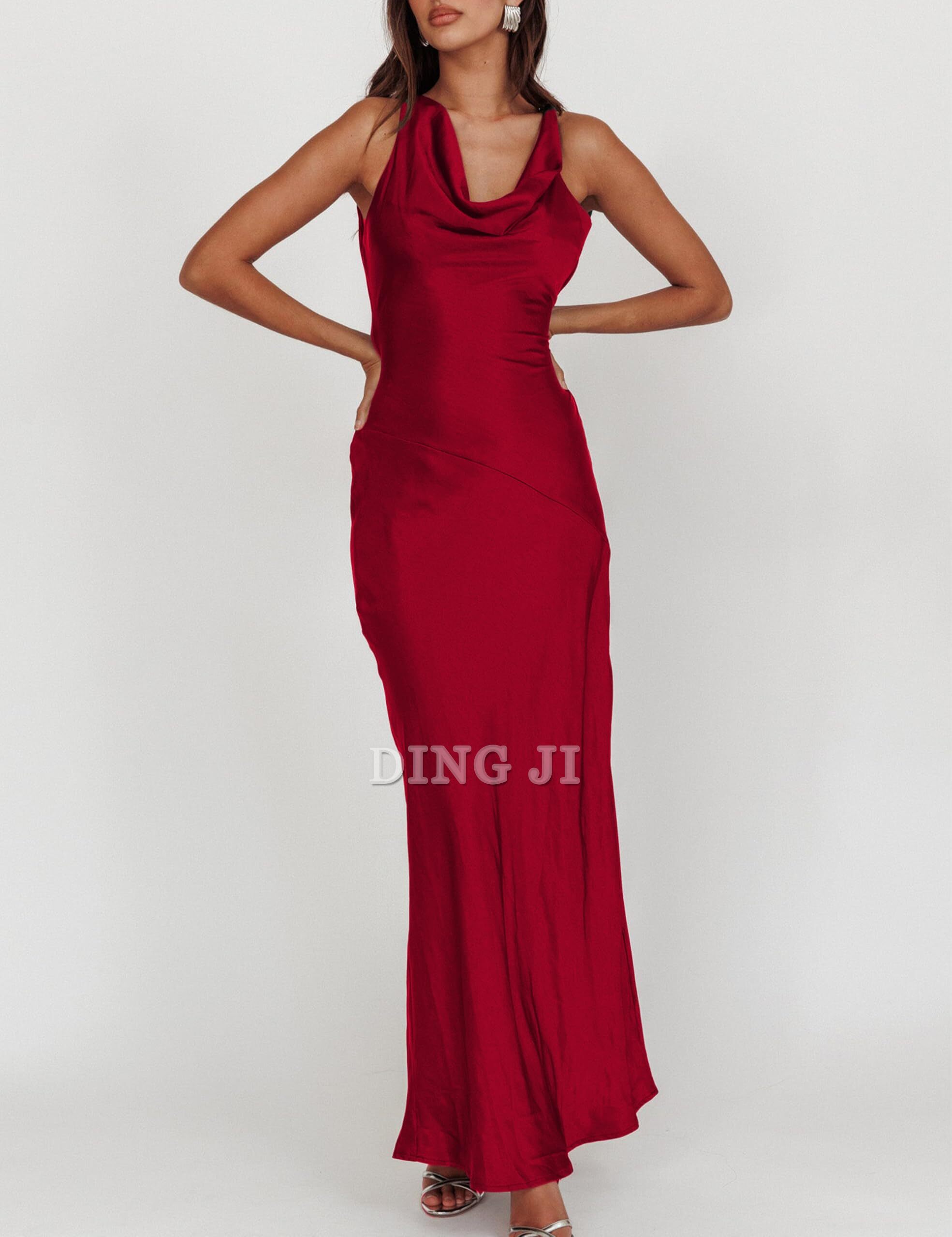 DingJiDress Bridesmaid Dresses Cowl Neck Sleeveless Backless Open Back Tie Back Formal Wear Dresses