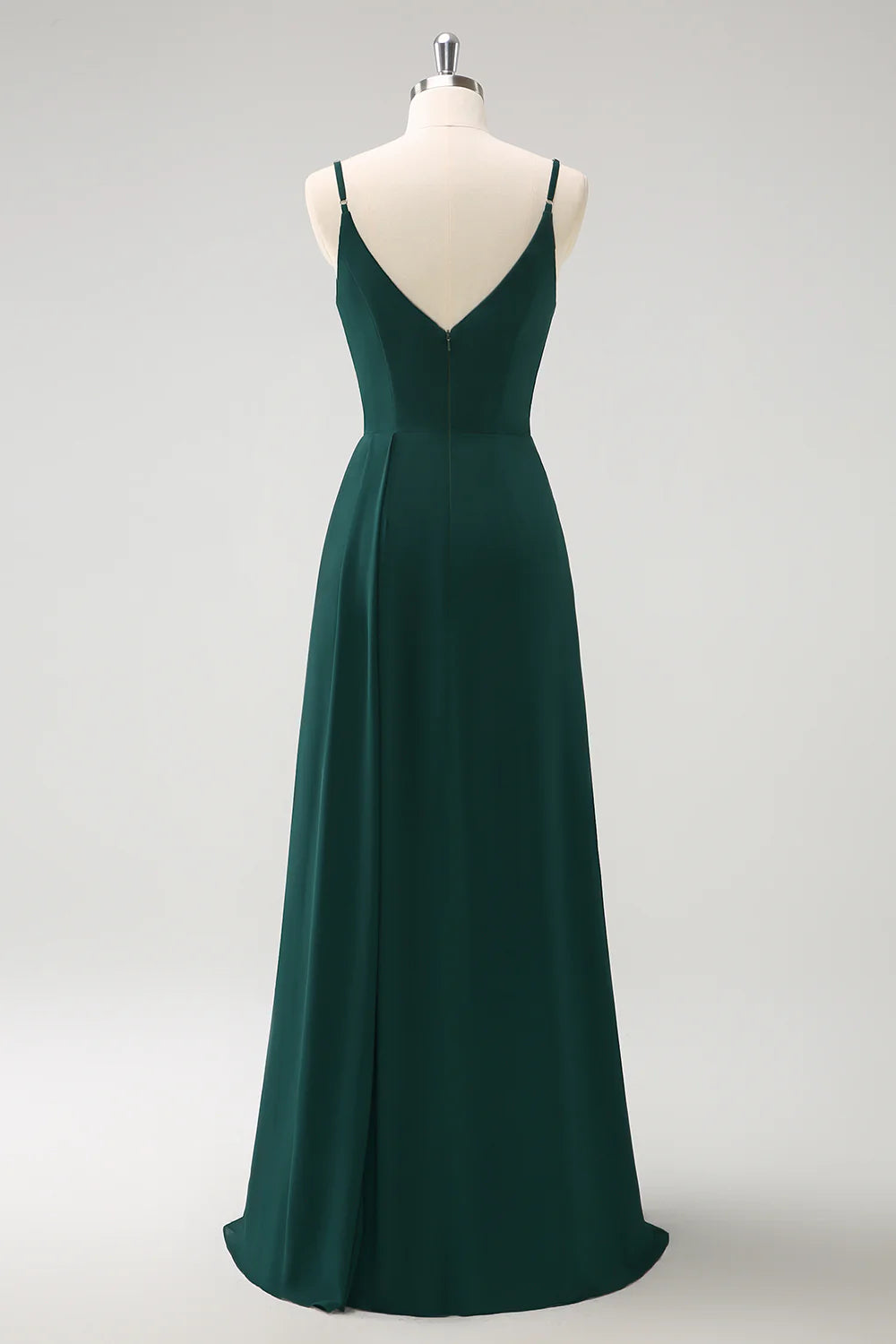 DingJiDress Dark Green A Line Bridesmaid Dress Spaghetti Straps Floor Length Chiffon with Slit