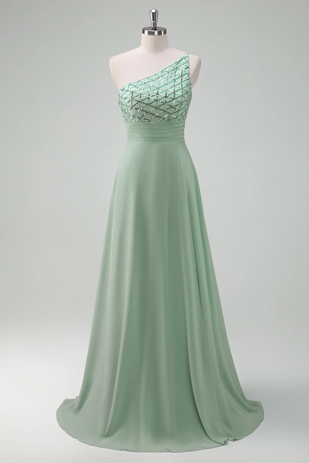 DingJiDress Sparkly Evening Dress Green A Line One Shoulder Floor Length Bridesmaid Dress