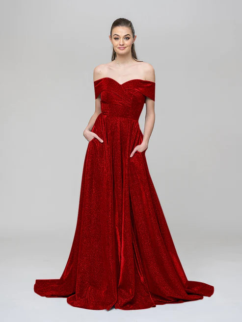DingJiDress A Line Off The Shoulder Long Prom Dresses With Pockets