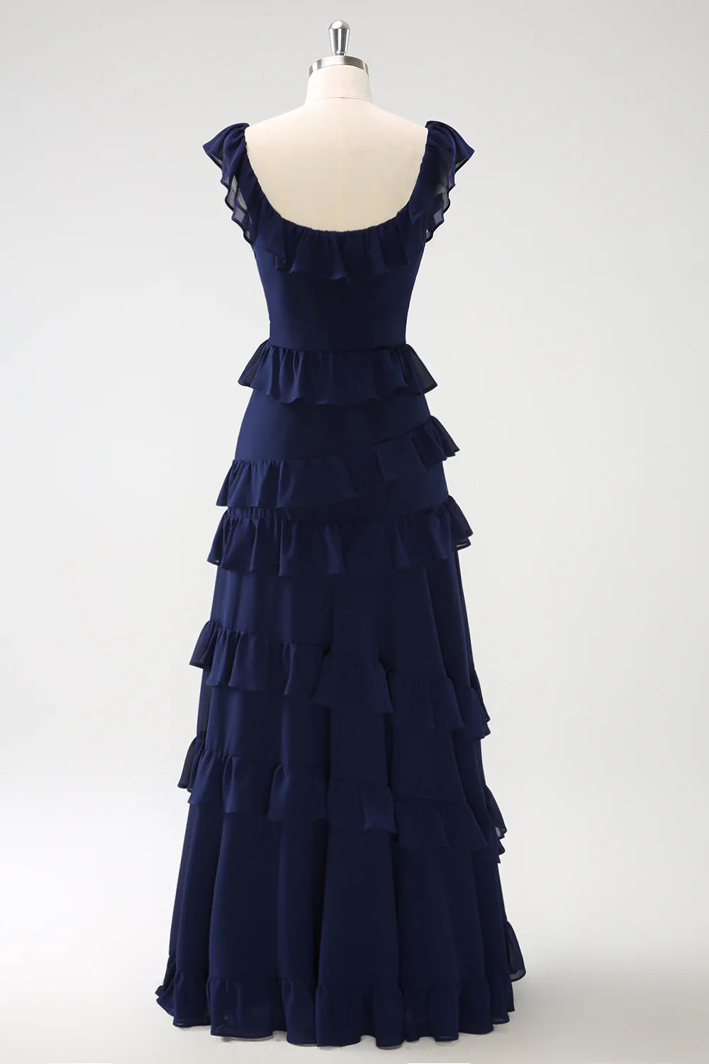 DingJiDress Dark Navy Bridesmaid Dress A Line Square Neck Floor Length Ruffle Prom Dresses