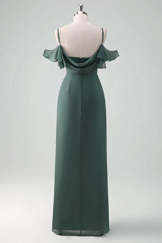 DingJiDress Bridesmaid Dress Eucalyptus Sheath Spaghetti Straps Floor Length Chiffon