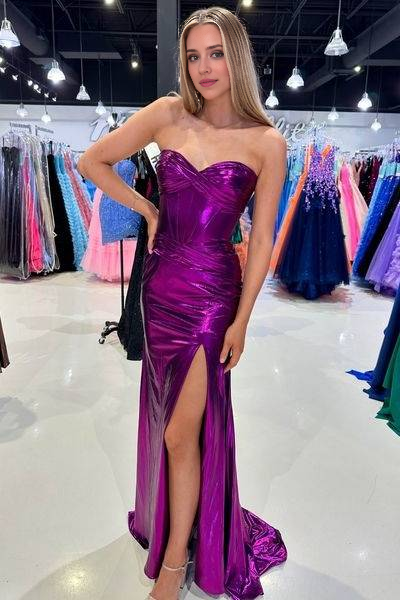 DingJiDress Formal Dress Charming Fitted Sweetheart Strapless Pleated With Side Slit Fashion Prom Dress