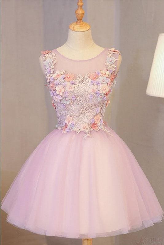 DingJiDress Short Prom Dress Fashion A Line Tulle Flowers Short Beads Exquisite Homecoming Dress