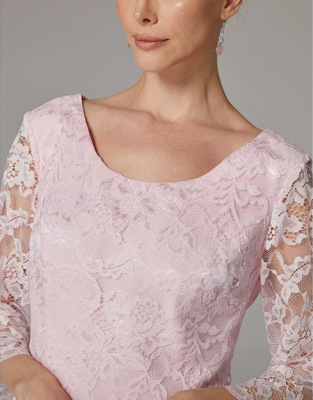 DingJiDress November December Autumn Winter Wedding Guest Dress A-Line Dress Suit Elegant Plus Size Jewel Neck Tea Length Lace Mother of the Groom / Bride Dresses