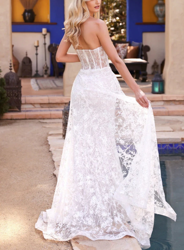 DingJiDress Wedding Dress December Wedding Strapless Fitted Gown Floral Applique Glitter Tulle Elegant Fashion Dress