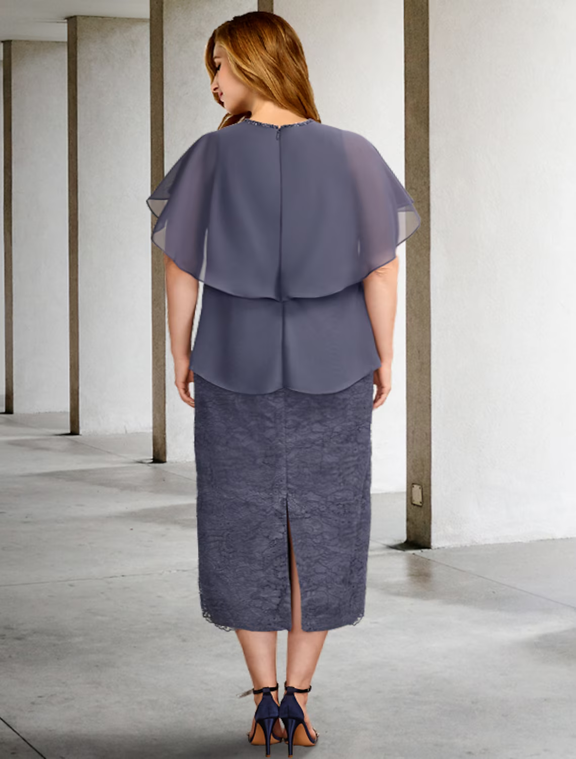 A-Line Plus Size Curve Mother of the Bride Dresses Elegant Dress Formal Length Short Sleeve Chiffon with Beading Ruffles Slit