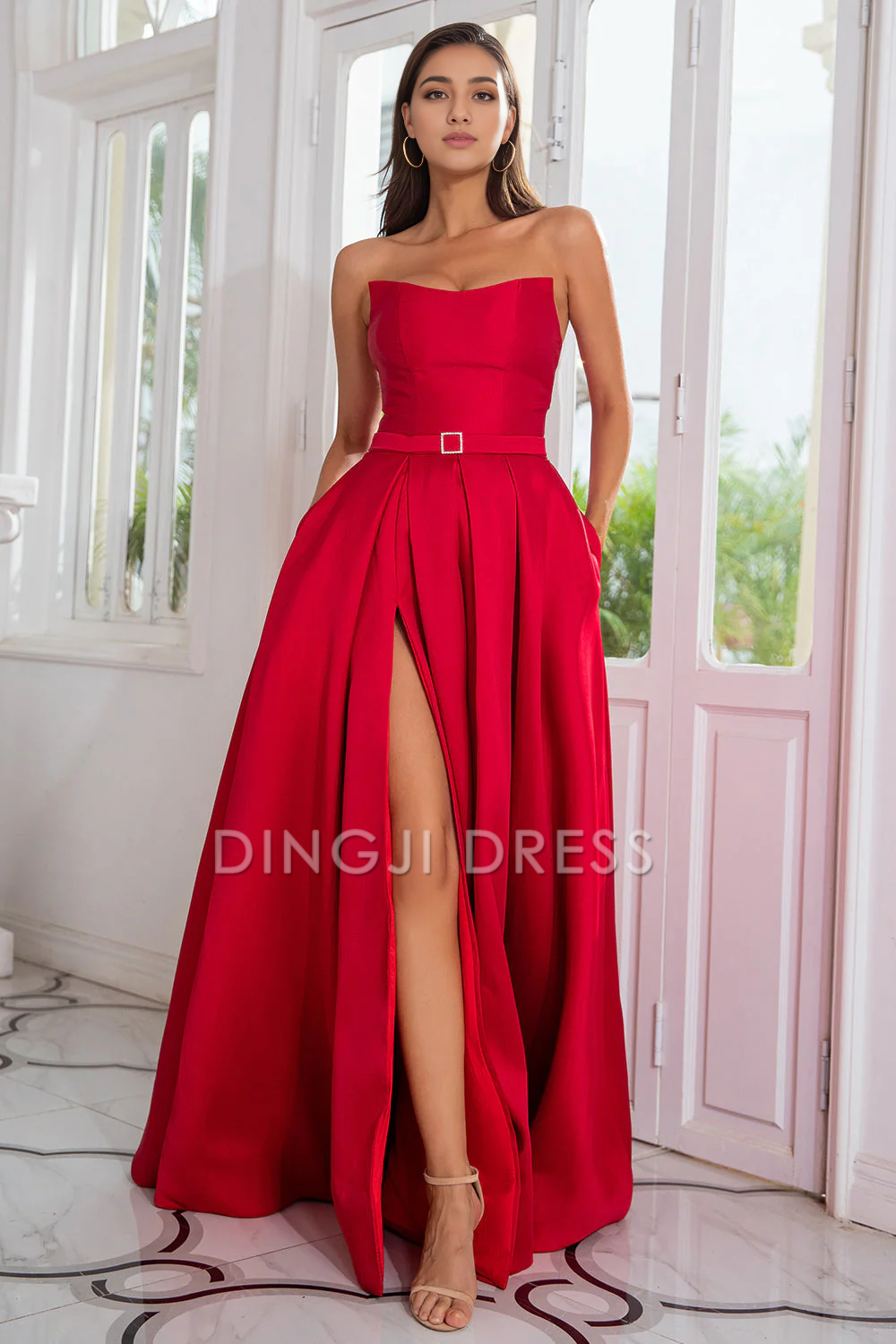 DingJiDress High Quality Dress Elegant A Line Strapless Backless With Split Front Long Prom Dress