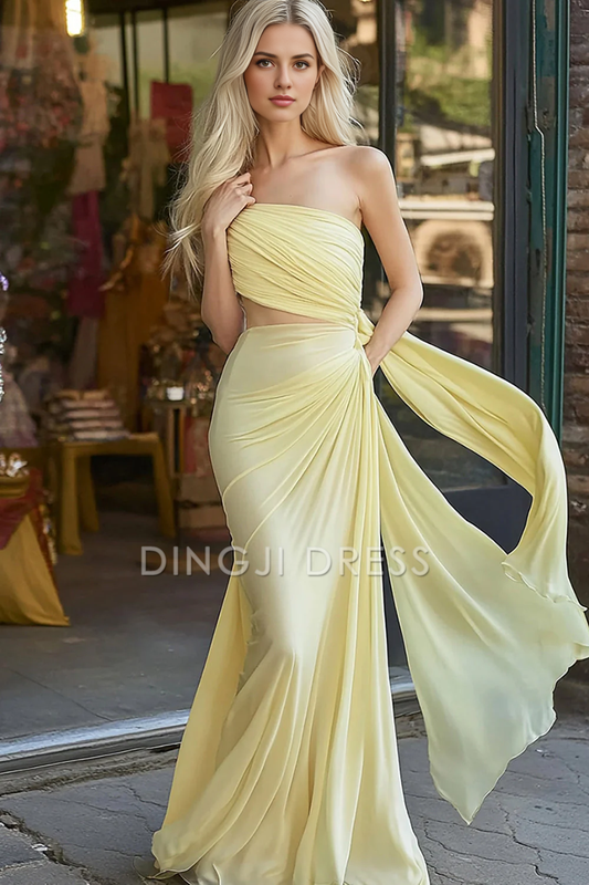 DingJiDress High Quality Dress Sheath Chiffon Long Cut-Out With Sash Elegant Prom Dress