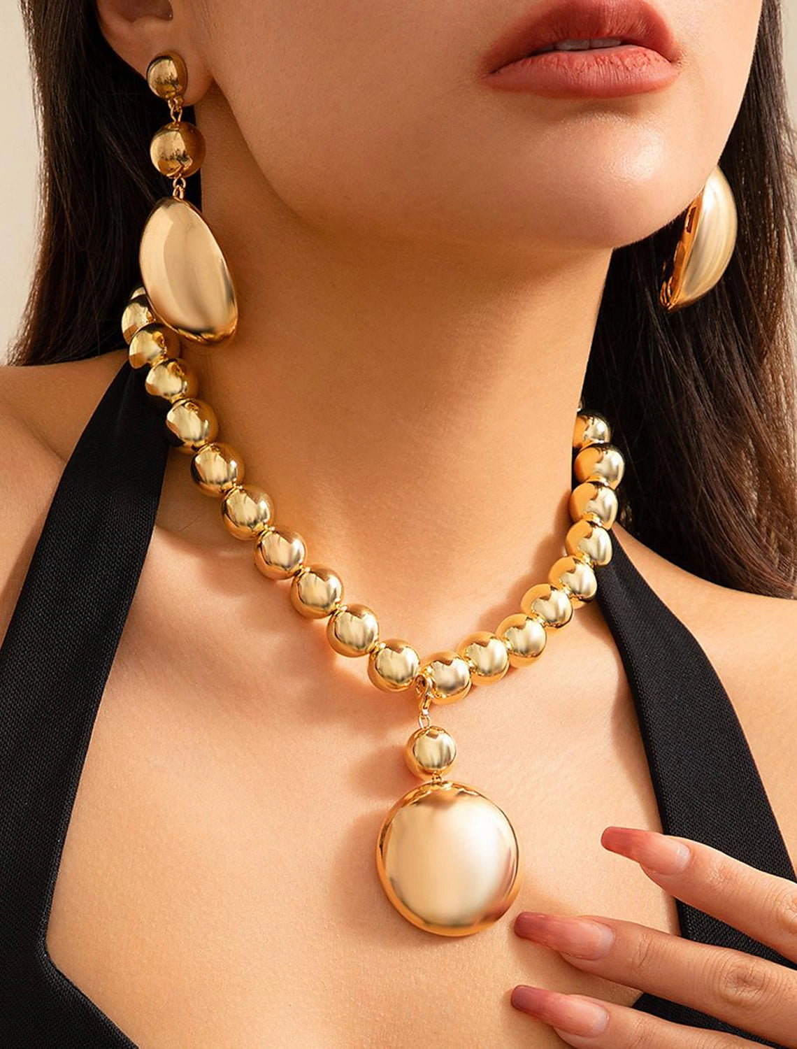 DingJiDress Jewelry Set Two-piece Suit Acrylic 1 Necklace Earrings Women's Vintage Stylish Donuts Jewelry Set For Party Club