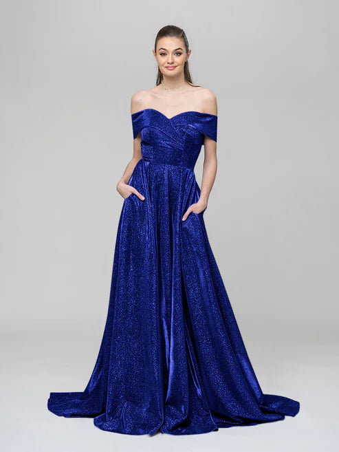DingJiDress A Line Off The Shoulder Long Prom Dresses With Pockets