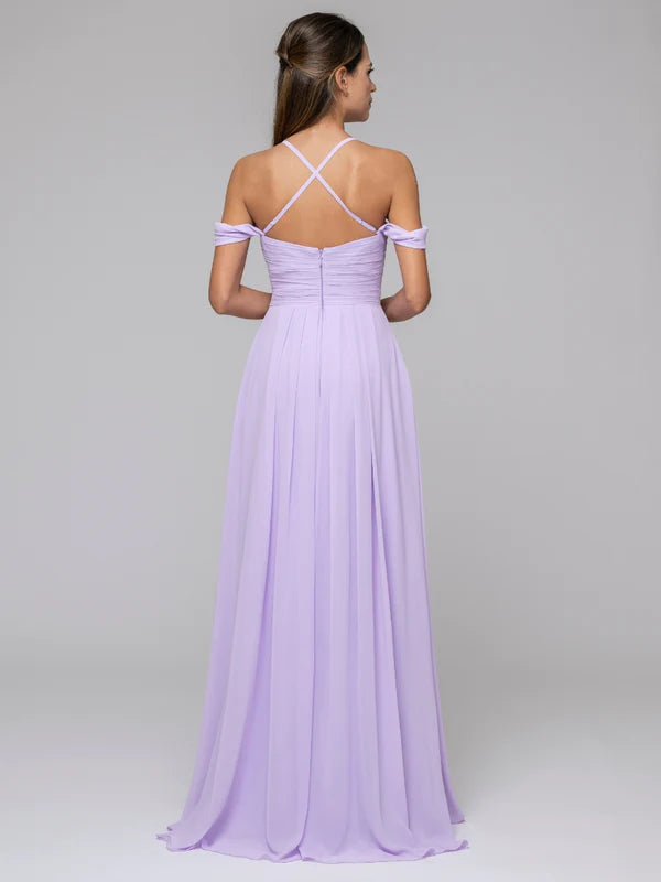 Chiffon Sweetheart Cold Shoulder Crisscross Back Bridesmaid Dresses