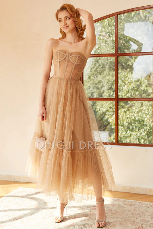 DingJiDress High Quality Dress Elegant Strapless Sweetheart Retro Polka Dots Corset Prom Dress