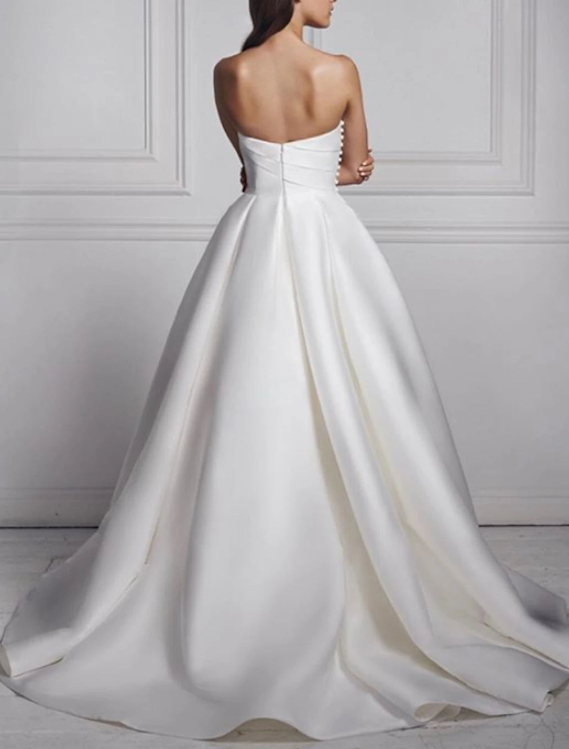 DingJiDress Hall Casual Wedding Dresses A-Line Sweetheart Strapless Sweep / Brush Train Satin Bridal Gowns