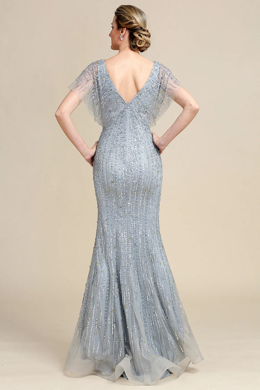 DingJiDress Elegant Dresses For Mother Of The Bridemom Dresses For Wedding Grey Mermaid Beading Long Mother of Bride Dress