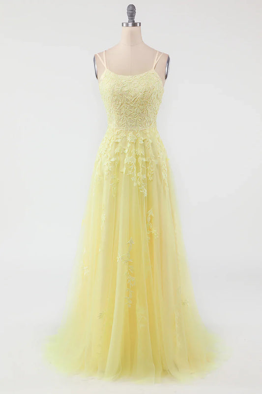 DingJiDress High Quality Dress Elegant A Line Spaghetti Straps Backless Exquisite Appliques Prom Dress
